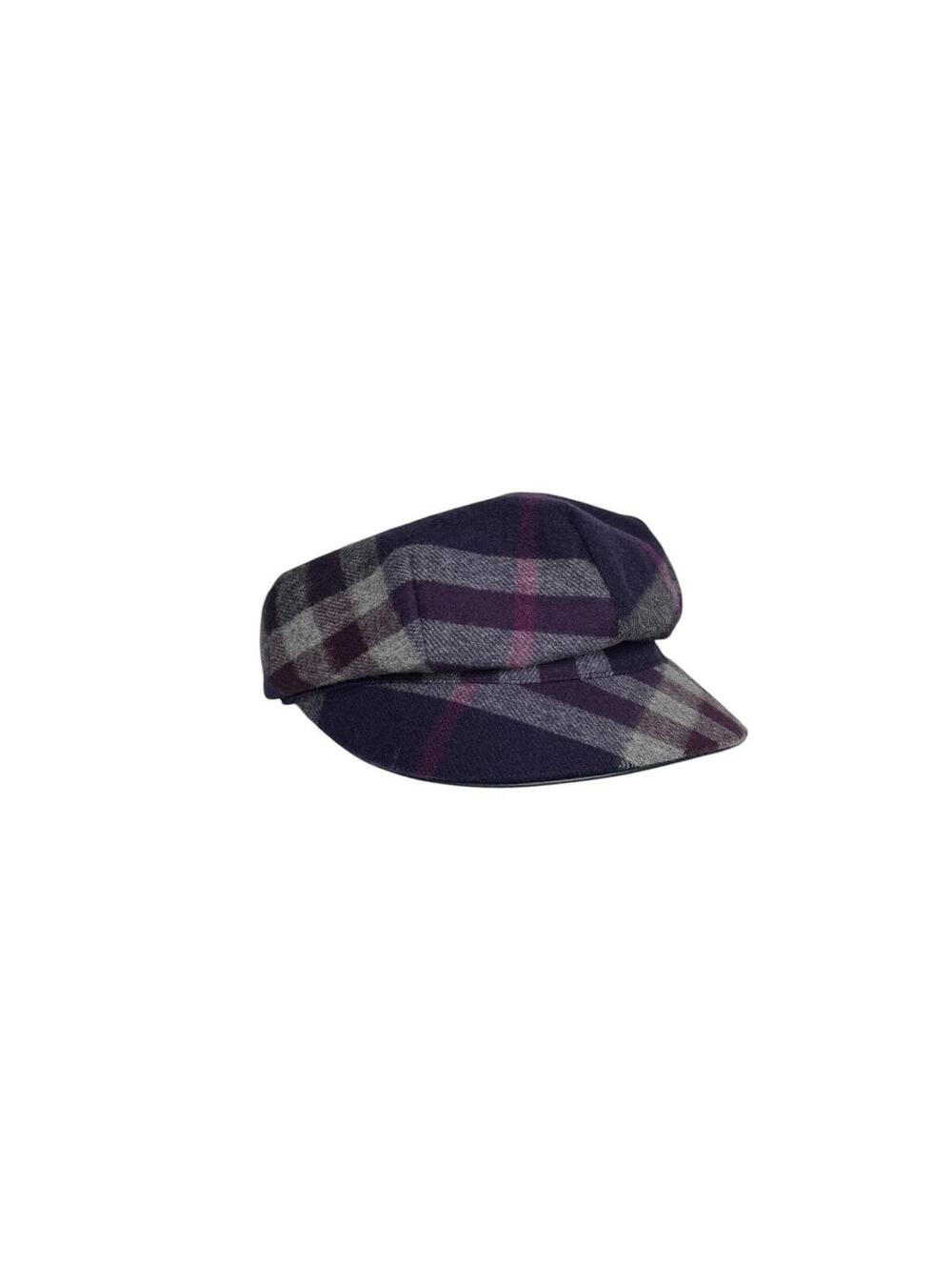 Burberry Wool Cashmere Plaid Newsboy Cap Purple Check
